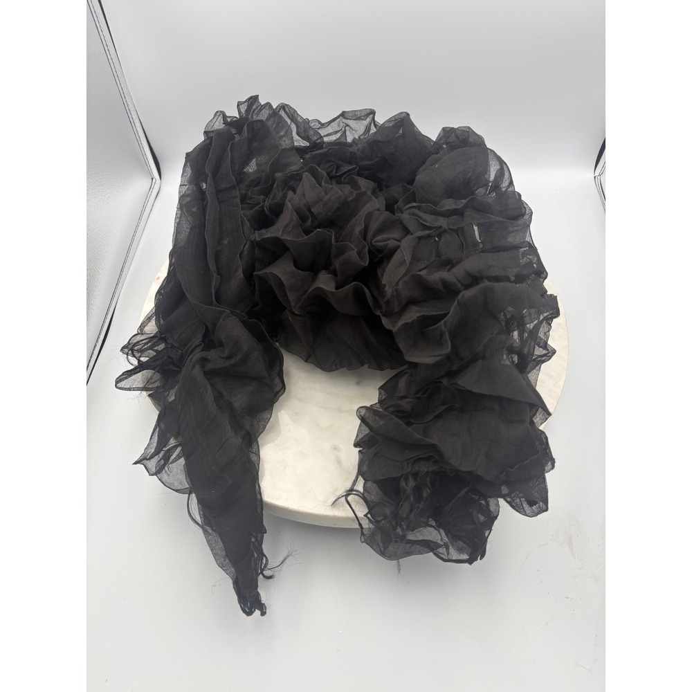 Black Ruffle Tiered Sheer Scarf Dark Feminine Fairy Goth Romantic Morticia - Picture 2 of 5
